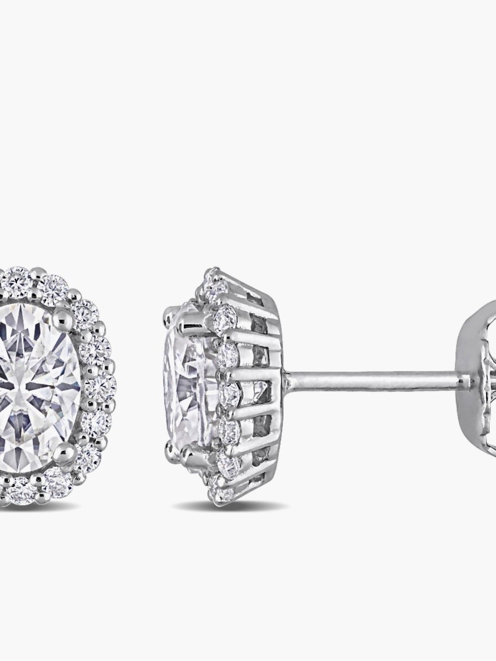 Sterling Silver Halo Moissanite Oval Halo Stud Earrings